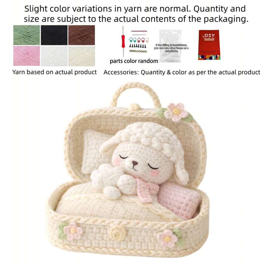 1Set Animal Crochet Kit, Crochet Kit For Beginners, Beginner Crochet Kit For Adults With Step-By-Step Text Tutorials, Sleeping Lamb DIY Crafts For Adults, Contemporary Home Decorative Ornaments, Cute Birthday Easter Day And Spring Gifts