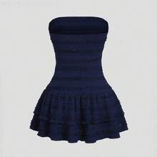 Soqi Women's Clothing  Vestido mini de punto texturizado con escote bandeau - Albaricoque - Ver 3