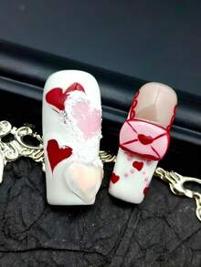 DIY Y2K 10片裝花卉長方型手工壓克力穿戴甲，法式漸層手繪3D圓花金屬金波浪美甲片，適合女性派對與節日使用，含凝膠貼片與指甲锉 - 彩色 - 查看 5