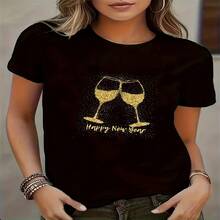 Wine Pattern Print T-Shirt And New And - Black - View 1