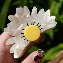 1pc Sweet Acetate Cute Half-Round Daisy Flower Hair Claw Clip, Perfect For French Gentle Style, Forest Pastoral Style, Japanese Fresh Style Outfits - Multicolor - View 4
