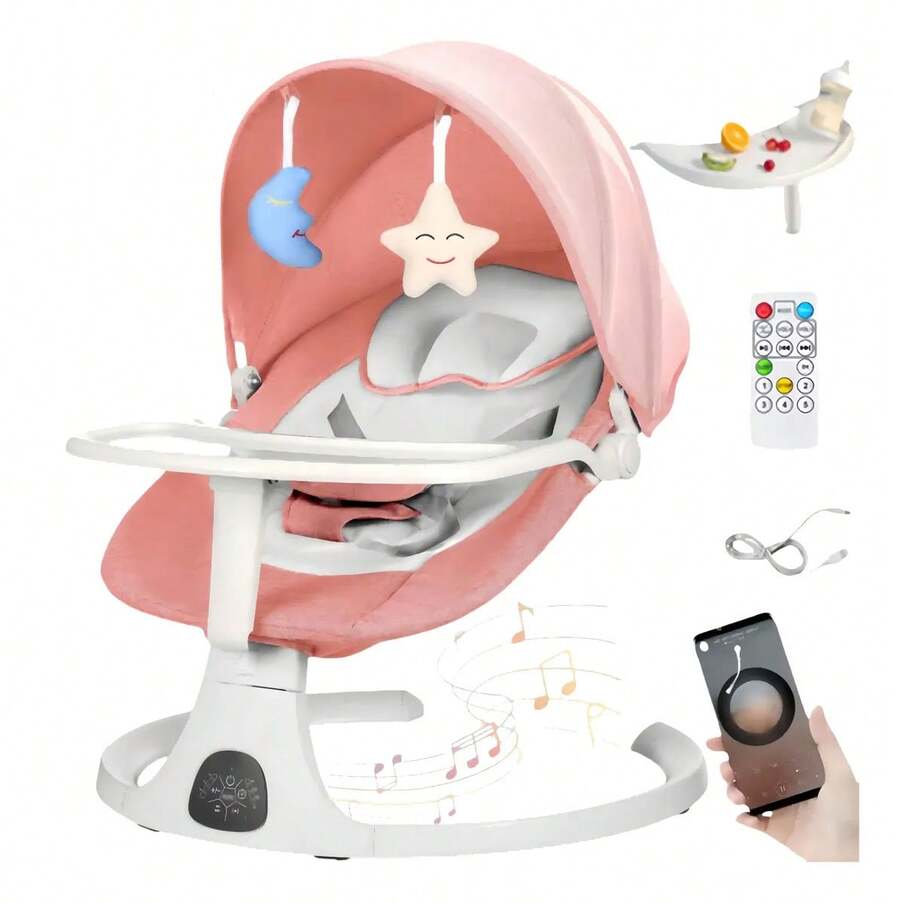 Multifunctional Electric Baby Rocker With Tray, 3-Speed Automatic Swing With Music And Toys, High And Sleep Chair - Pink - View 1