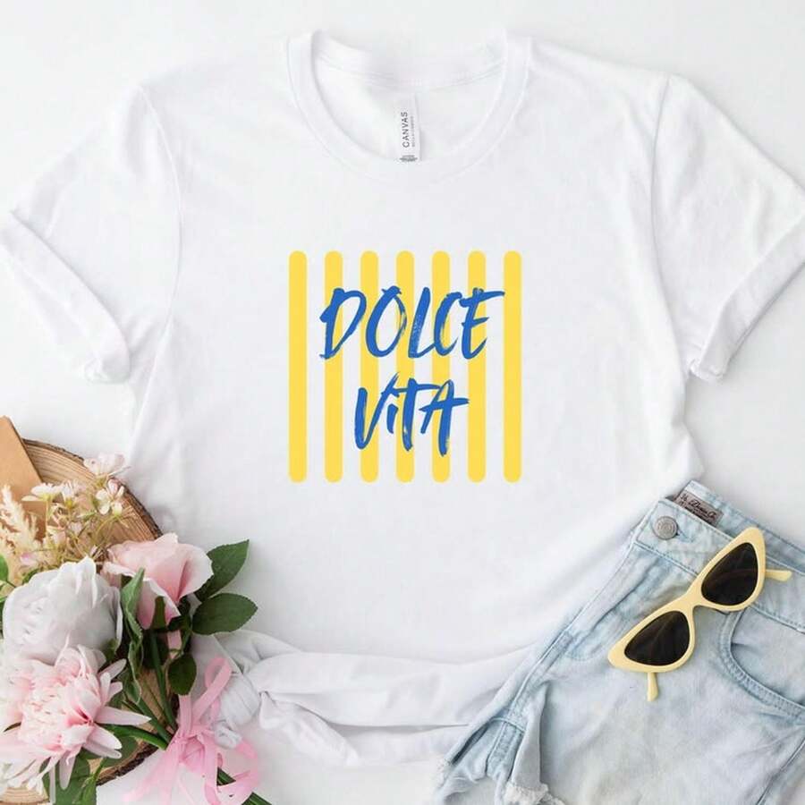 Dolce Vita T-S1Hirt S1ommer S1Hirt Mediterran Italien Ur1laub Statet Kleidung Da OuT1Fit Freundin Geschenk Idee GeburT1Stag Frau Gir1ls T - ET1Sy - 白色 - 查看 1