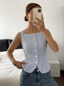 Chaleco de mujer casual y elegante, a rayas, 51% algodón, conjunto de verano para damas - Multicolor - Ver 4