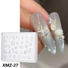 Moules à ongles en silicone thème océan, moules pour art des ongles 3D coquillages, étoiles de mer, dauphins. Modèles de gravure thème plage pour charms à ongles en gel 3D, outils de décoration manucure pour ongles d'été DIY pour femmes avec stylo de gravure en silicone - Transparent - Voir 4
