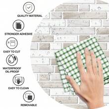 10-Sheet Heavy-Duty Peel And Stick Backsplash, 3D Wall Tiles Stick On Kitchen Backsplash Living Space, Thick Tile Backsplash 12"X12" Self Adhesive Marble Tiles, Room Deocr Bathroom Deccor Bedroom Deccor Wall Deocr Home Decor, Light Khaki Grey - Light Khaki Grey - 查看 5