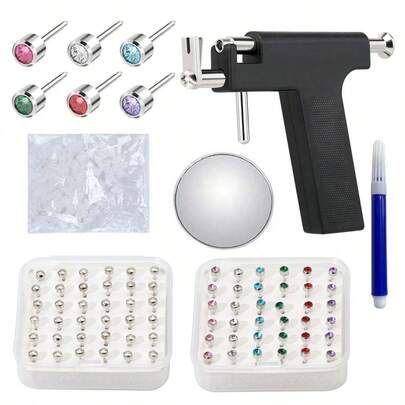 1 Set Reusable Ear Piercing Gun Kit With 72pcs Earring Studs - Professional Ear Piercing Set For Salon And Home Use