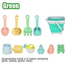 11pcs Kids Beach Toy Set, Includes Foldable Beach Bucket, Shovel And Sand Molds, Essential Outdoor Summer Play (Random Color) - Multicolor - View 9