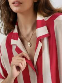 Relaxed Fit Striped Button-Down Shirt Carnation Pink - Red - View 6