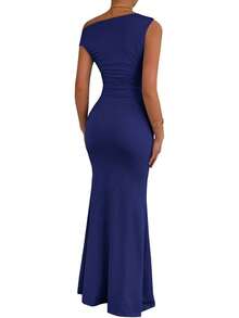 Women's Long Sleeveless Dress With Train, Colored For Wedding, Date, Ceremony And Events - Dark Blue - View 11