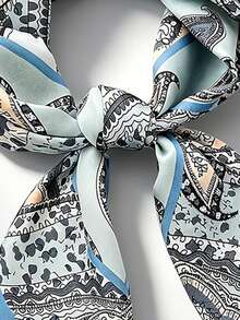 1PC Bohemian Paisley Pattern Silk Square Scarf, Size 27.5 Inches X 27.5 Inches, Fashion Design, Suitable For Daily Wear - Blue - View 4