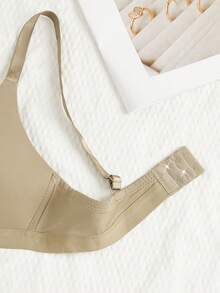 1 pieza Sujetador cómodo y inalámbrico con copa suave y sólida para mujer, estilo en V - Verde Lima - Ver 5