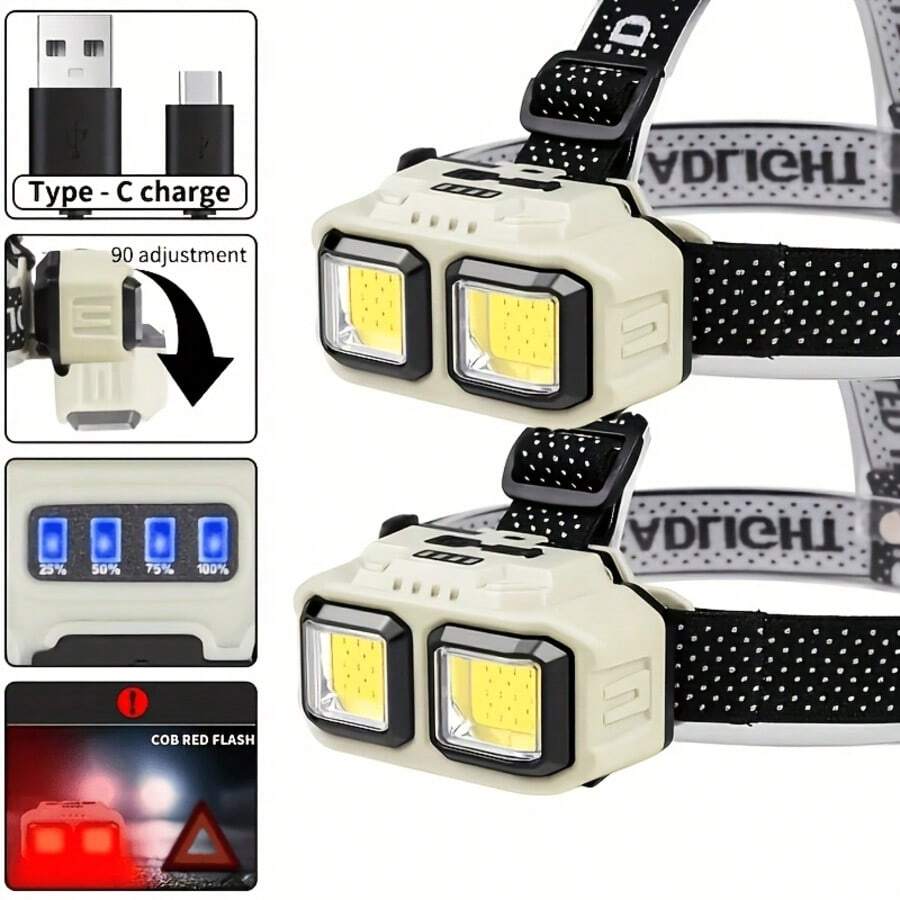 1pc Ultra-Bright LED Rechargeable Headlamp With Type-C Charging, Motion Sensor & 4 Lighting Modes - ABS Adjustable Headlight For Camping Hiking Fishing Night Riding Maintenance, Perfect Gift Flashlight Tool Light - 款式A - 查看 1