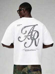Men's Minimalist And Versatile Short-Sleeved T-Shirt With Round Neck And Letter Print - White - View 1