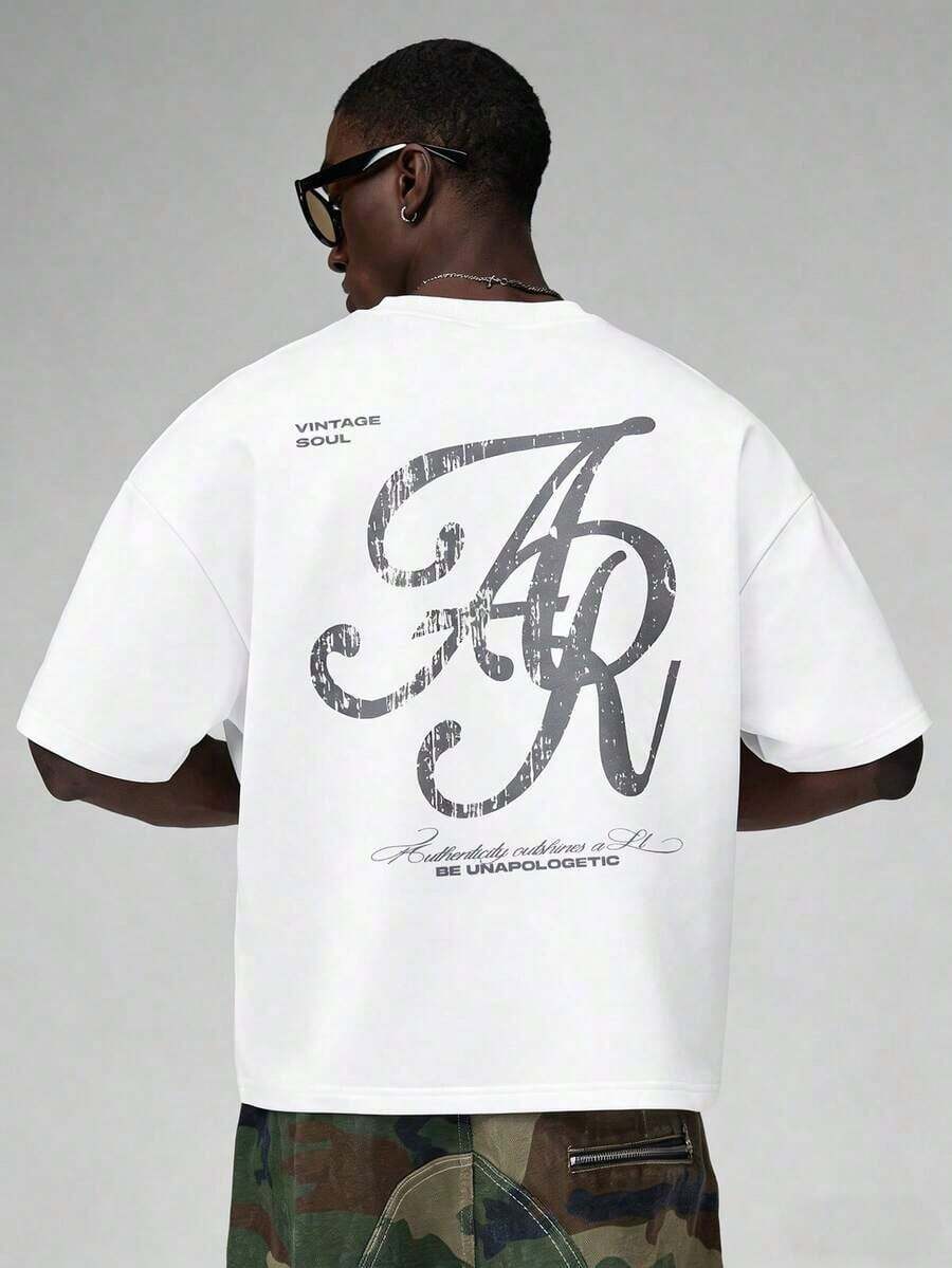 Men's Minimalist And Versatile Short-Sleeved T-Shirt With Round Neck And Letter Print - White - View 1