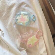 時尚創意透明粉藍百合設計耳機保護套附掛環，適用於Airpods第4代、Apple第2代、第3代，Airpodspro 3新款保護套吊飾，韓系Pro 2耳機保護套，女孩耳機保護套，春夏耳機保護套，生日禮物，節日禮物 - 彩色 - 查看 2
