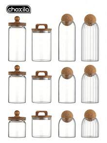 choxila 1pc Glass Coffee Storage Jar, Tea Leaf Storage Jar With Airtight Cork Lid, Glass Jar For Coffee Beans, Dried Fruits - View 3