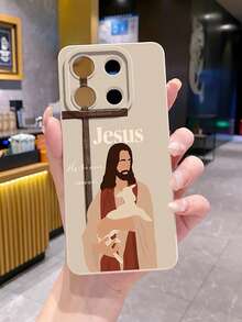 1pc Jesus Carrying Sheep Camera Shockproof Phone Case, UV Printed Compatible With Samsung/Galaxy///// Android Models - Beige - View 5