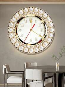 2 pezzi, Orologio da parete con tema bordo perla, orologio decorativo silenzioso, orologio da parete in legno creativo, adatto per decorazione in camere da letto, soggiorni e uffici, 10/12 pollici (senza batterie AA), 2D piatto - Multicolore - Visualizzare 5