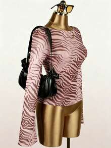 Autumn Sexy Brown Y2K Women's Long Sleeve Mesh Elegant Floral Print Flowy Top Party Outing Outfit Vacation - Pink - View 4