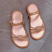 Women's Flat Platform Sandal All In Rhinestone Party Bohemian Party Shiny Rhinestone Party Wedding Office - Bronze - View 5