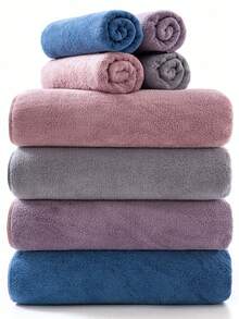 Toalla de baño/toalla de mano minimalista de felpa coral, de unicolor, suave, absorbente y de secado rápido para uso doméstico - Azul - Ver 3