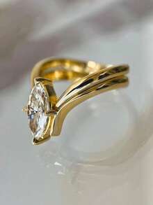 1 pieza Anillo de mujer de material de cobre color dorado con diseño ovalado exquisito, adecuado para vacaciones, fiestas, atuendo diario, accesorio de fiesta - Dorado - Ver 3