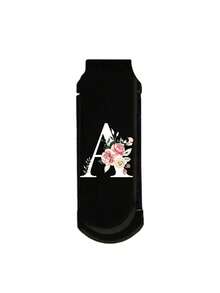 1pc Premium Black Foldable Multi-Function Mini Makeup Brush Set, With Cushion, A-Z Floral Letter Print, With Massage Comb And Mirror, Detachable - Multicolor - View 35