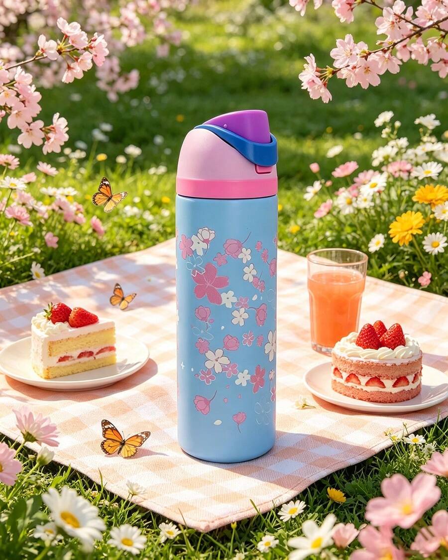 Starbucck Oriental Cherry Stainless Steel Water Bottle, With A Capacity Of 24oz (Approximately 710 Ml), Has A Heat Retention Time Of Over 24 H. It Can Keep Both Hot And Cold Beverages Warm. It Can Be Used For Making Coffee And Iced Beverages And Is Suitable For Various Occasions. - Hoa anh đào - Xem 1