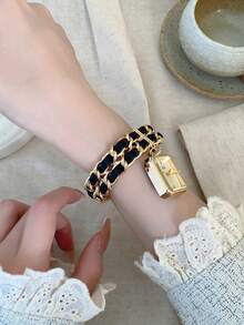1pc Women's Minimalist Fashion Gold/Silver Quartz Watch, Inlaid With Rhinestones, Suitable For Daily Wear And Decoration - Gold - View 6