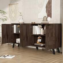 Modern Four-Door Sideboard, 150*35*78cm Storage Cabinet With PVC Handles & Legs, Practical Multipurpose Furniture For Living Bedroom Dining Room - View 6