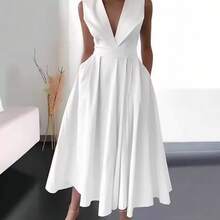 Summer Dresses For Women 2023 New Cross-Border Foreign Trade European And American Women's Clothing Summer Sleeveless Waist-Cinching Pocketed Large H - 黑色 - 查看 3