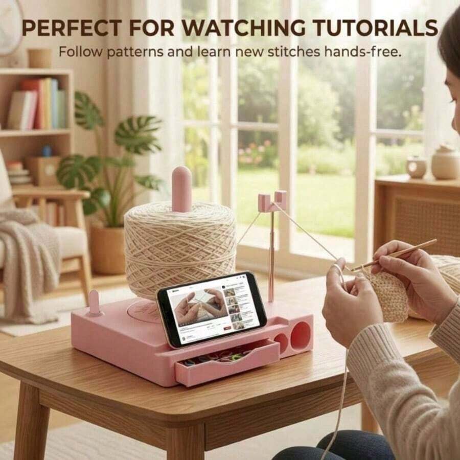 1pc Portable Multifunctional Yarn Winder With Phone Holder, Multifunctional Yarn Bowl With Detachable Spool Holder, Crochet Accessory Storage Box, Traveling Handcraft Yarn Management Tool, Plastic Yarn Dispenser, Tangle-Free Yarn Winding, Handcraft Yarn Material Management Tool - Multicolor - View 1