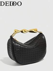 Bolso de mano/bolso de hombro de diseño único de 2025 de cuero PU, asa de metal, de alta calidad - Negro - Ver 8