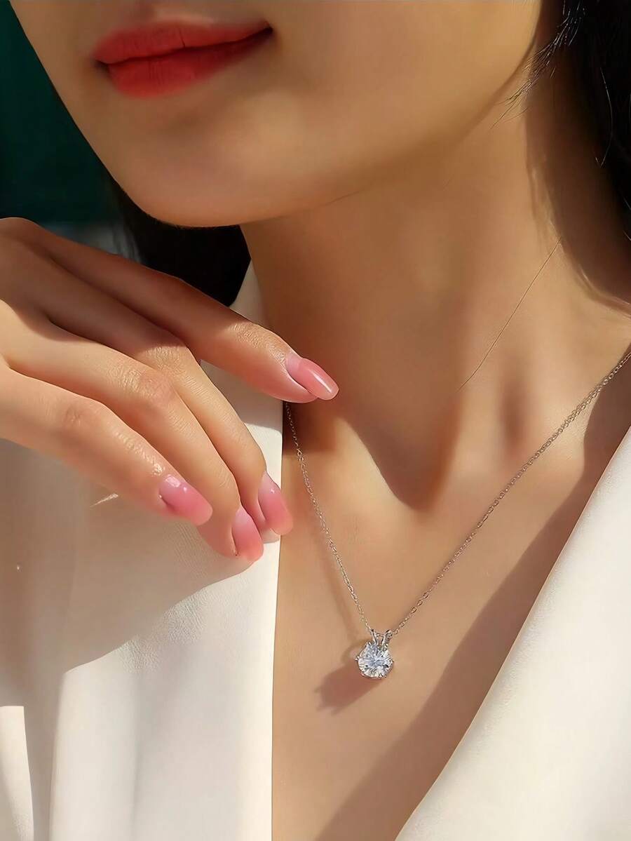 925 Sterling Silver Moissanite Necklace, 3ct 9mm*9mm, 40cm+5cm Chain, D Color Moissanite, With GRA Certificate, S925 Sterling Silver Transparent Twisted Chain, Hypoallergenic Material, Fashion, Elegant, Casual, Classic, Minimalist Design, Birthday, Anniversary, Valentine's Day, Mother's Day, With Gift Box.