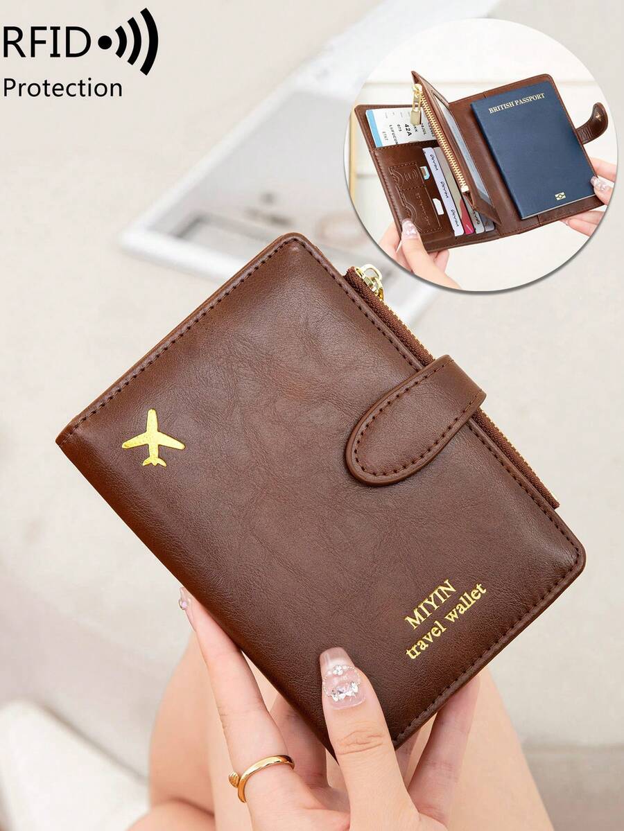 MIYIN 1pc Creative Airplane Design Travel Passport Holder, Magnetic Closure, RFID Blocking Passport Cover, Document Organizer, Minimalist Solid Color Business Travel Essential Passport Wallet, Lightweight Portable Travel Wallet, Multi-Function Card Case, Passport Protector, Unisex Passport Holder