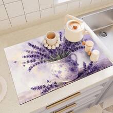 1pc Watercolor Lavender Bouquet Pattern Dish Drying Mat, Highly Absorbent Dish Drainer Pad, Multipurpose Use For Kitchen, Dining Table, Bar Counter, Home Decor, Gift - XYLSD-418 - View 7