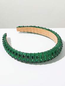 1 pieza Diadema de unicolor decorada con strass, accesorio para el cabello con corona de esponja minimalista y elegante con decoración de joyas, diadema versátil para uso diario - Verde - Ver 2