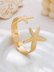 1 buah Gelang Logam Minimalis Berbentuk Bintang Laut yang Modis, Cocok untuk Wanita - Yellow Gold - View 3