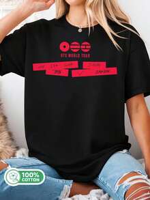 BTSbt World Tour Members Minimalist Plaid Graphic T-Shirt, K-Pop Oversized Black Tee - Black - View 6