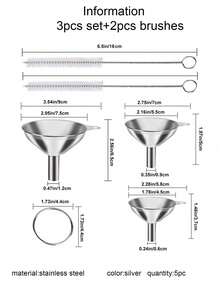 3/5pcs Set, 3 Sizes Small Funnel, Stainless Steel Mini Metal Food Funnel With Liquid, Oil And Powder Transfer Function, Suitable For Kitchen Bottle Filling, Gold - 3pcs/Set - Grey - View 10