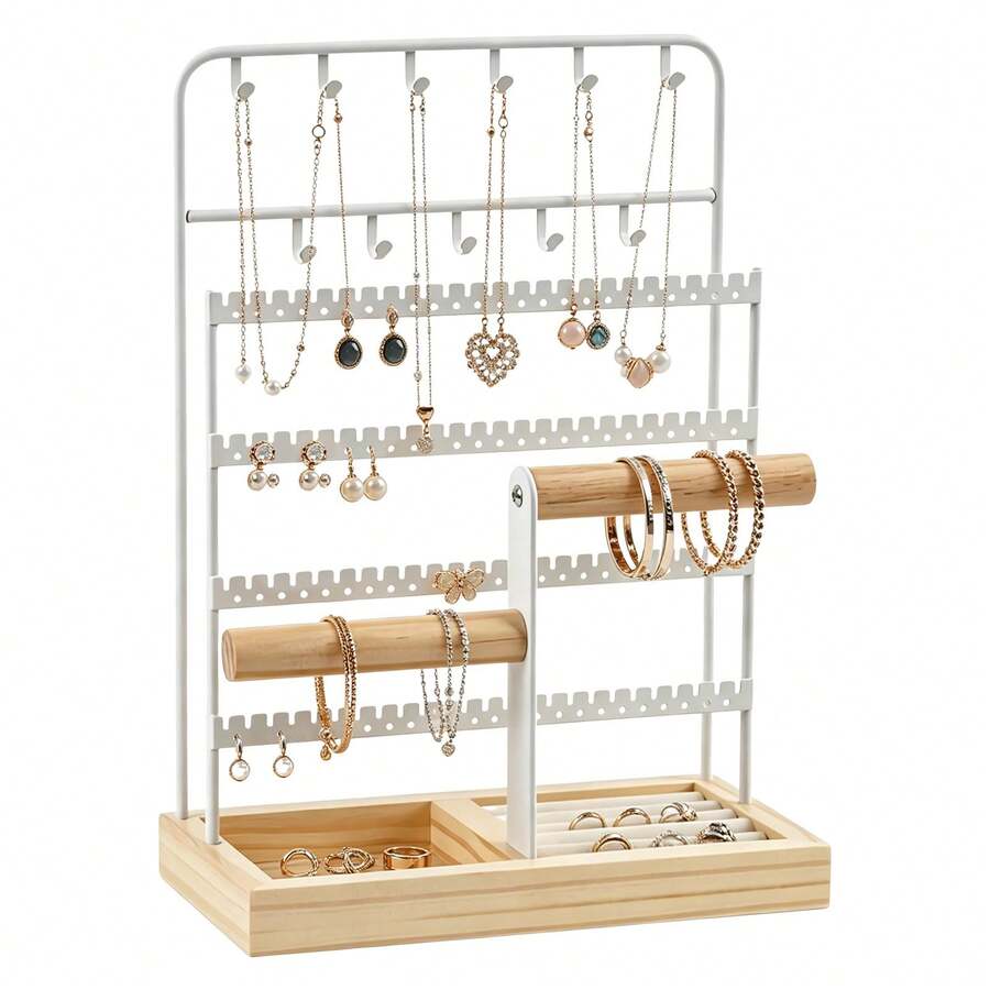 Jewelry Display Rack Jewelry Tree Organizer Earring Necklace Holder Iron Stand - 白色 - 查看 1