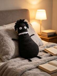 1pc 40cm/15.75in Small Head Monster Dark Humor Plush Doll, Black Weird Style Plush Doll, Humorous Ugly Cute Stuffed Doll, Gothic Horror Pillow, Unique Room Decor Friend Gift - Black - View 9