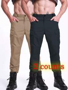 2 Piezas Pack Pantalones Tácticos Rectos tallas amplias corte holgado natural adaptables a complexiones anchas - Gris - Ver 1