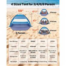 Beach Tent Sun Shelter For 4 Person, UPF 50+ Protection, Portable Sun Shade Canopy With Carrying Bag & Sand Pockets, Lightweight And Easy Setup Beach Umbrella For Camping Fishing Outdoor Picnic - Beach Tent Sun Shelter for 4 Person(106.3 X 66.5 X 59 In) - View 7