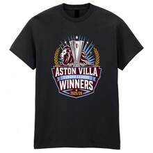 Camiseta de ganador del Aston Villa 2026 Final de la Europa League, camiseta de aficionado al fútbol para adultos y niños, ropa, camisetas para hombres y mujeres, ropa de verano, blusas de verano, tallas grandes S-3XL, talla infantil, camiseta a juego familiar - Negro - Ver 1
