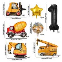 9pcs Construction Site Theme Latex Balloons & Number Foil Balloons, Decor For Birthday Party, Giant Dump Truck Engineering Balloons - Multicolor - View 3
