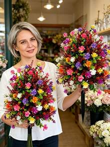 1/2 Stück künstlicher bunter Blumenstrauß aus der Frühling/Sommer-Serie, geeignet für Valentinstag, Garten, Outdoor, Wohnzimmer, Tisch, Schlafzimmer, Hochzeit, Vase, Outdoor-Gartendekoration, Lehrergeschenk, Frauengeschenk, künstliche Blumen Herbstdekoration, Herbstdekoration, Gartendekoration Outdoor (Falls ein Geruch vorhanden ist, wird empfohlen, 1-3 Tage zu lüften) - Verschiedenfarbig - Übersicht 1