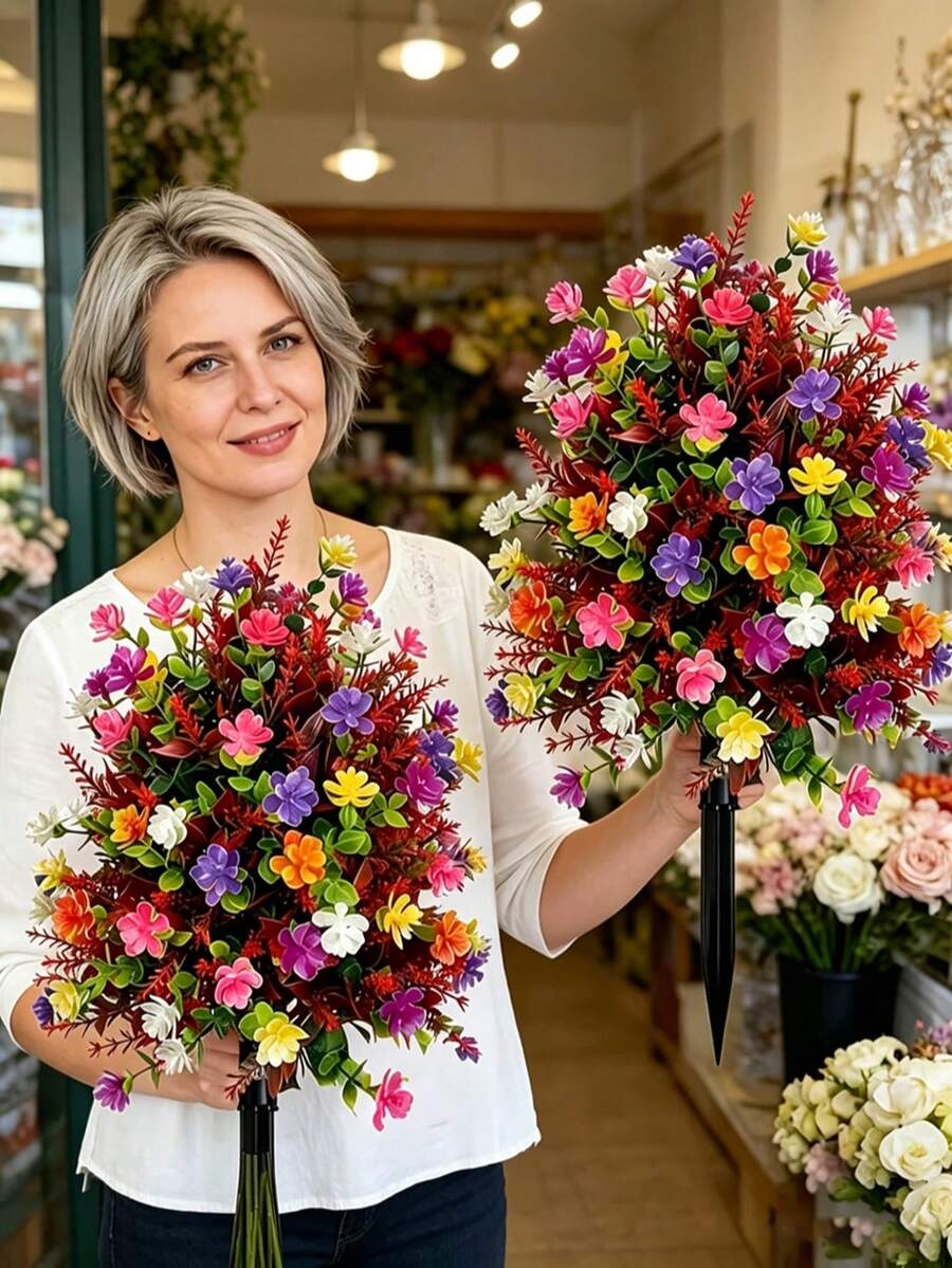 1/2 Stück künstlicher bunter Blumenstrauß aus der Frühling/Sommer-Serie, geeignet für Valentinstag, Garten, Outdoor, Wohnzimmer, Tisch, Schlafzimmer, Hochzeit, Vase, Outdoor-Gartendekoration, Lehrergeschenk, Frauengeschenk, künstliche Blumen Herbstdekoration, Herbstdekoration, Gartendekoration Outdoor (Falls ein Geruch vorhanden ist, wird empfohlen, 1-3 Tage zu lüften) - Verschiedenfarbig - Übersicht 1