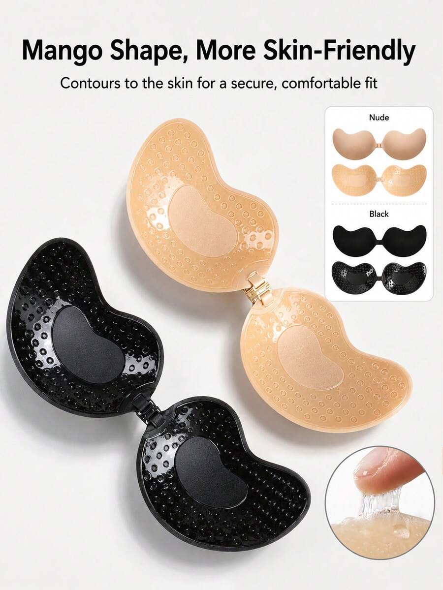 2 Pairs Strapless Adhesive Bras, Mango-Shaped Cups, Petal Nipple Covers, Breathable Design, Suitable For Small Busts, Lift And Gather, Invisible Backless Design, Suitable For Dresses, Gowns, And Lingerie. - Multicolor - View 1